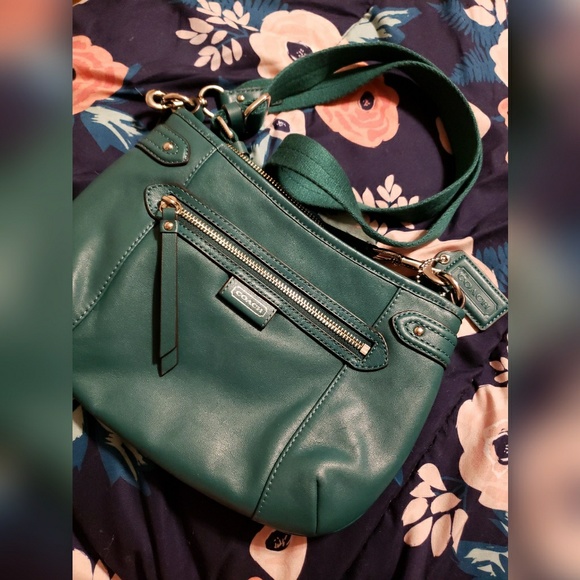 hunter green coach purse